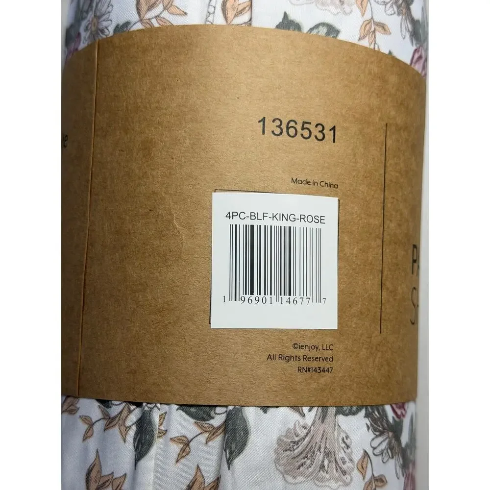 NEW! Casual Comfort iEnjoy KING 4PC Blooming Floral Patterned Sheet Set Rose